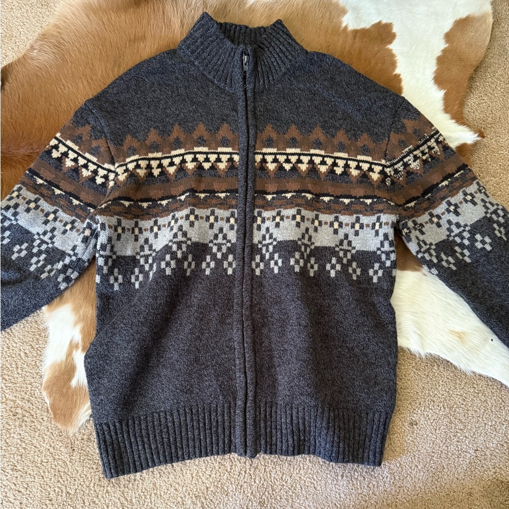 Stetson Men's Zip Up Sweater - Charcoal and Chestnut Pattern